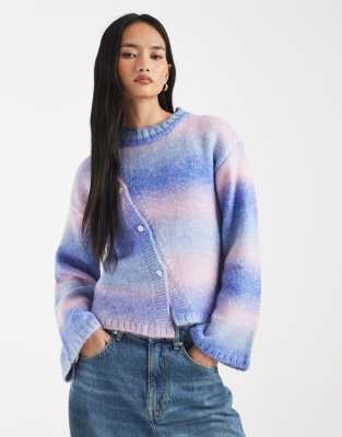 Kiwi & Co Wool Feel Asymmetric Button Through Flared Sleeve Cardigan In Blue
