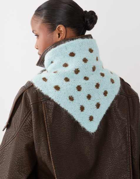 Kiwi & Co wool feel knitted neck tie in blue & chocolate polka dot - view 1