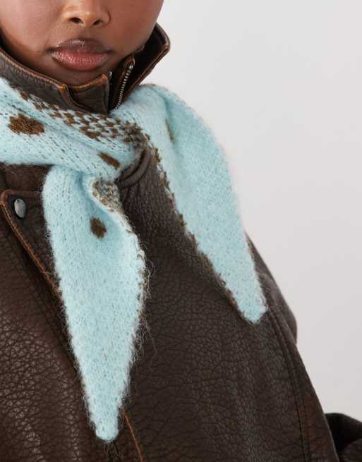 Kiwi & Co wool feel knitted neck tie in blue & chocolate polka dot, 3 of 3