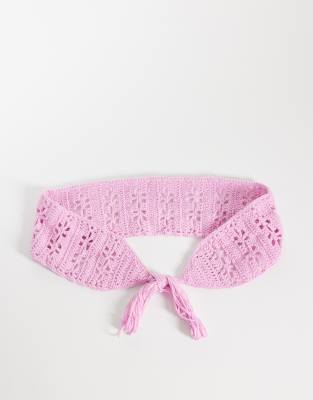 Ceinture nouée sur le devant en maille crochetée tricotée à la main - Rose One Size