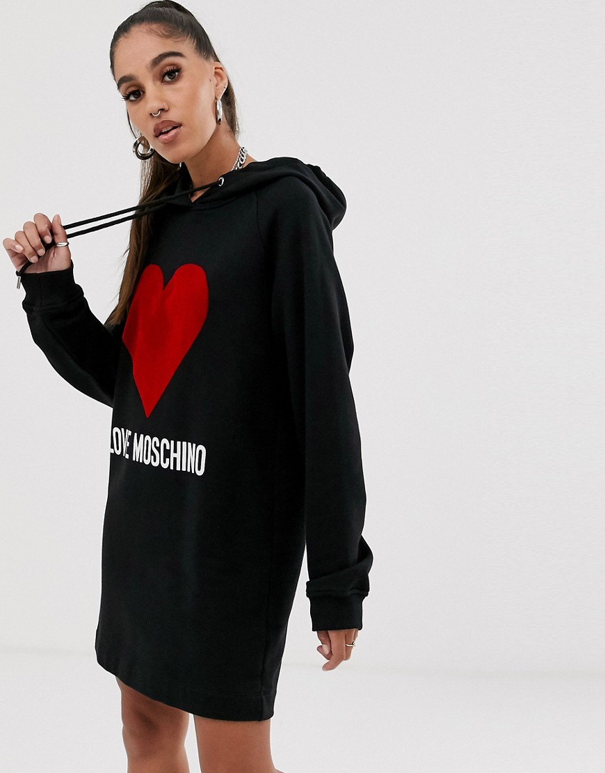 Kjole med hætte og hjerte logo fra Love Moschino-Sort