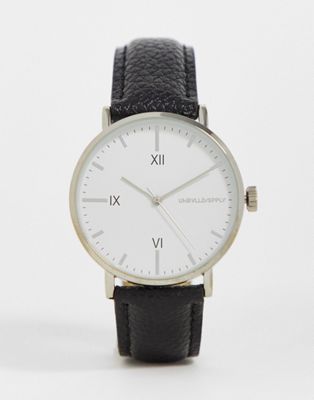 фото Классические часы с белым циферблатом и черным кожаным ремешком asos design-черный цвет