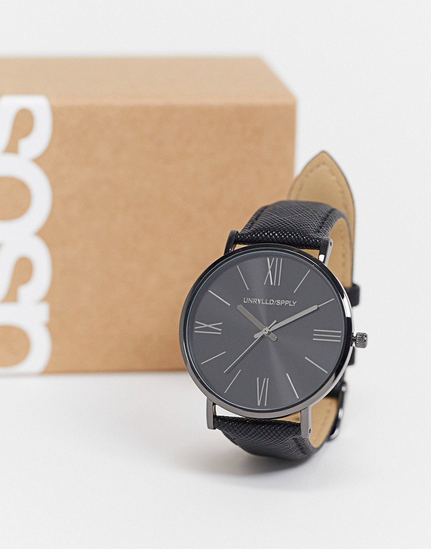 фото Классические часы с черным ремешком из сафьяновой кожи asos design-черный