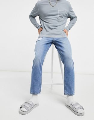 фото Классические джинсы из плотного денима светло-голубого винтажного выбеленного цвета с рваной отделкой asos design-голубой