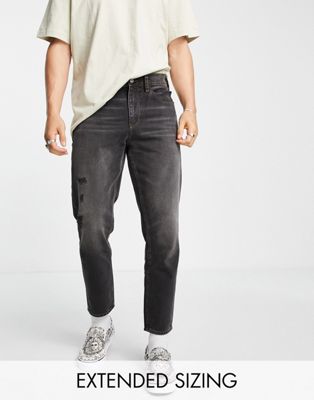фото Классические плотные джинсы выбеленного черного цвета с потертостями из смесового органического хлопка asos design-черный цвет