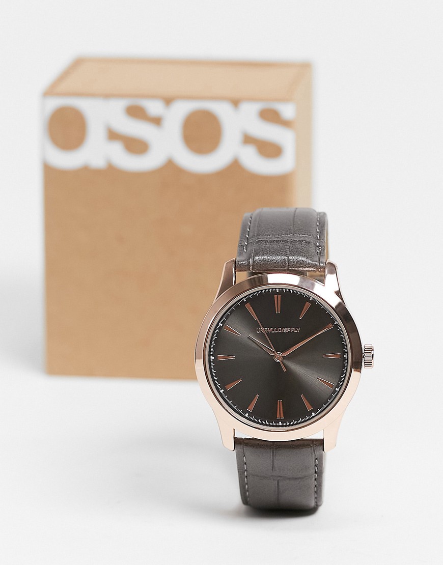 фото Классические серые часы с черным ремешком с эффектом крокодиловой кожи asos design-черный цвет