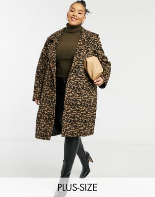 фото Классическое пальто с леопардовым принтом wednesday's girl curve-коричневый