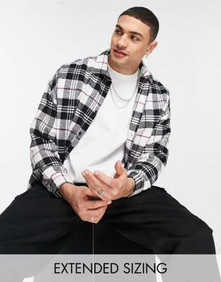 Рубашки в клетку Клетчатая oversized-рубашка в стиле extreme oversized из фланели с начесом ASOS DESIGN-Белый