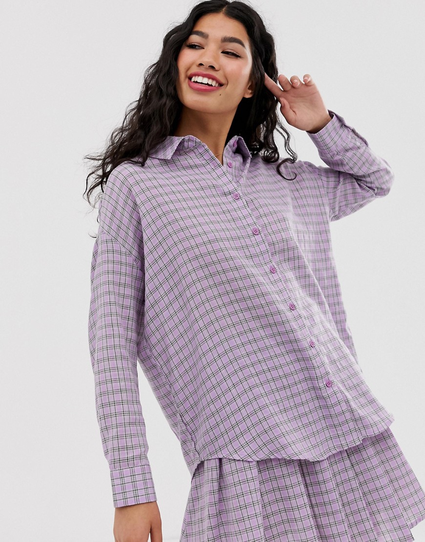 фото Клетчатая рубашка бойфренда от комплекта daisy street-фиолетовый