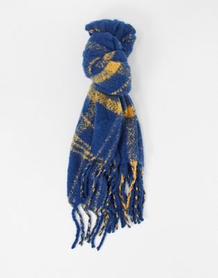 фото Клетчатый шарф с начесом free people prep-голубой