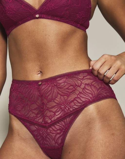 Knickerbox alice lace high waisted brazilian knickers in dark red, 4 of 5