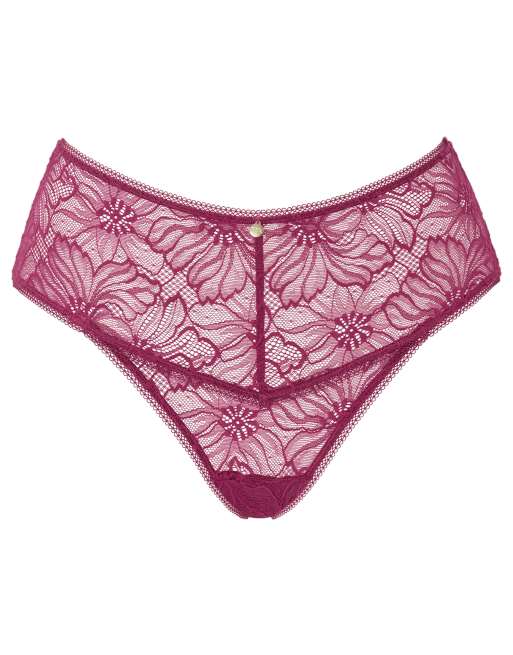 Knickerbox alice lace high waisted brazilian knickers in dark red, 5 of 5
