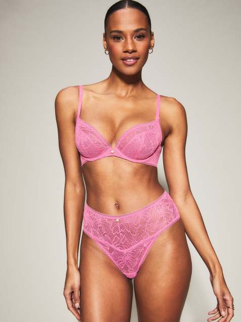 Knickerbox alice lace high waisted thong in bright pink - PINK - view 1