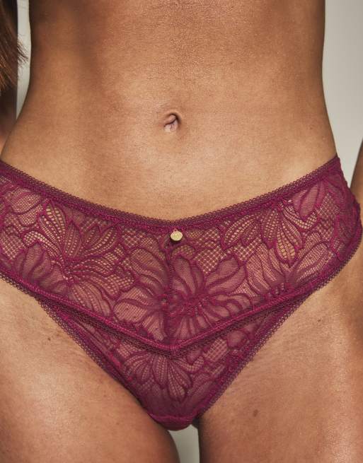 Knickerbox alice lace high waisted thong in dark red, 3 of 4