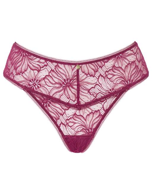 Knickerbox alice lace high waisted thong in dark red, 4 of 4
