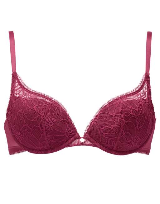 Knickerbox alice lace padded plunge bra in dark red, 4 of 4