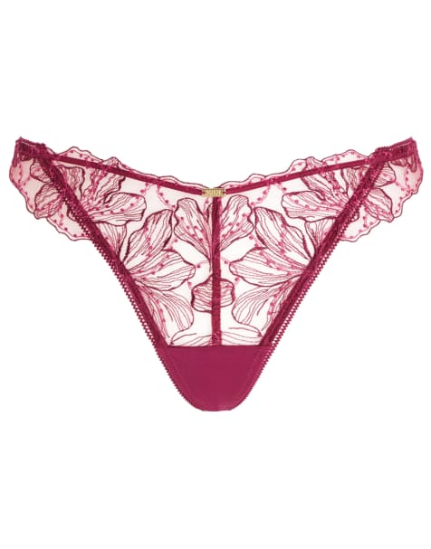 Knickerbox aria embroidered thong in burgundy - view 1