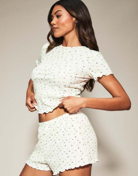 Knickerbox Bridal floral rib short set in ivory - view 1