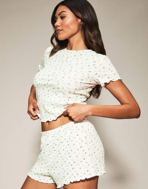 Knickerbox Bridal floral rib short set in ivory, 2 of 4