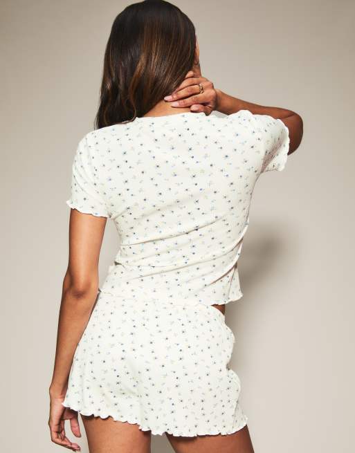 Knickerbox Bridal floral rib short set in ivory, 4 of 4