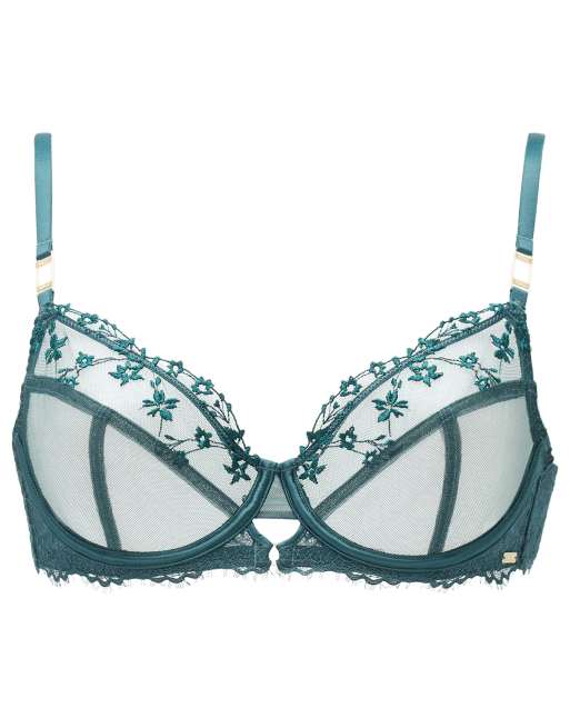 Knickerbox hallie embroidered non padded balcony bra in dark green, 4 of 4