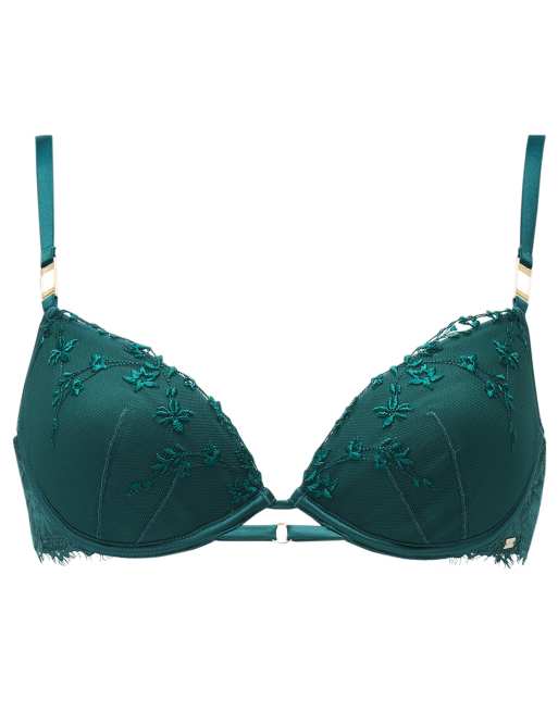 Knickerbox hallie embroidered padded plunge bra in dark green, 4 of 4
