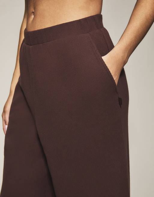 Knickerbox Knickerbox cotton waffle long sleeve pyjama top & trousers set in brown, 2 of 4