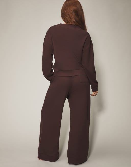 Knickerbox Knickerbox cotton waffle long sleeve pyjama top & trousers set in brown, 3 of 4