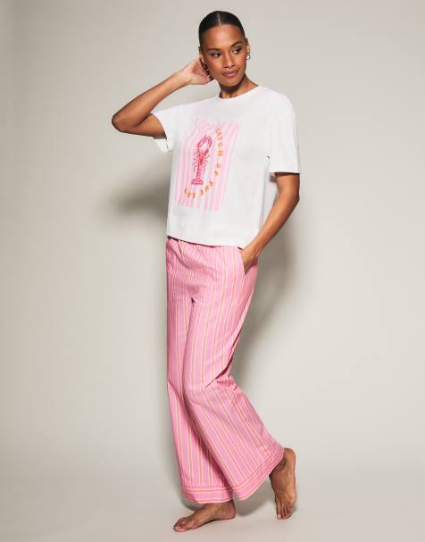 Knickerbox Lobster stripe trouser and t-shirt set in bright pink - PINK - view 1