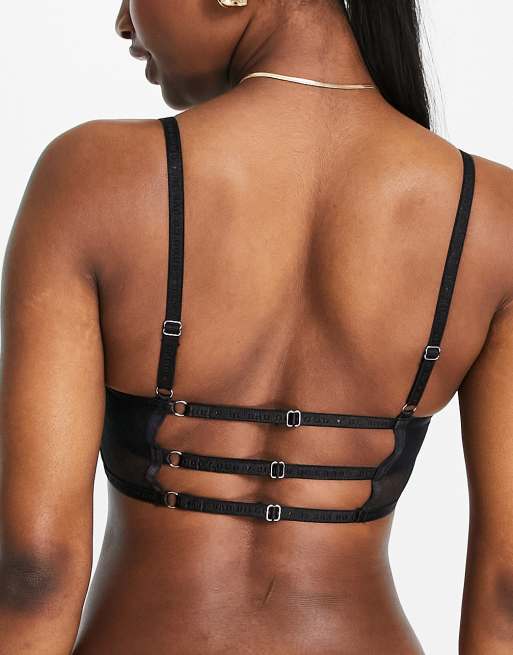 Knickerbox Planet Serenity Seduction sheer mesh and cut out lace longline bra in black, 2 of 4