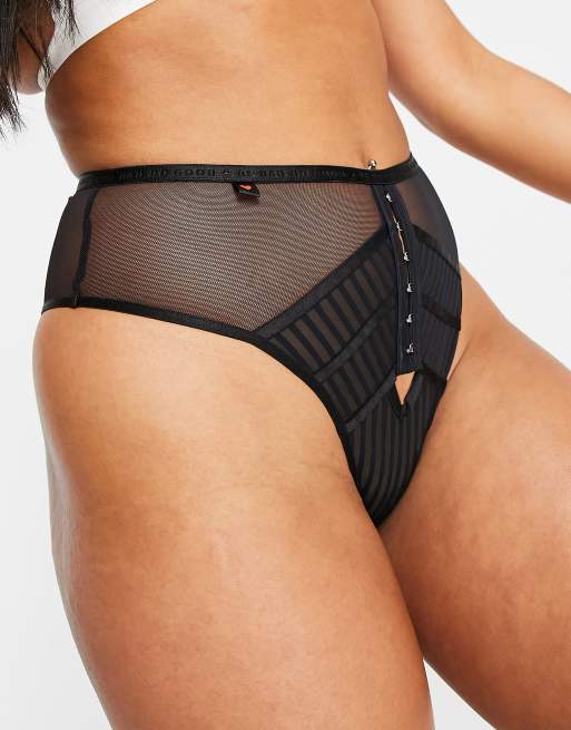 Knickerbox – Planet Smooth Talker – Gestreifter Brazilian-Slip aus Netzstoff mit hoher Taille in Schwarz - BLACK, 4 von 4