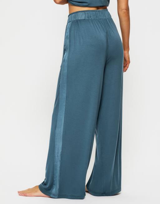 Knickerbox Raye satin jersey trouser in blue, 2 of 5
