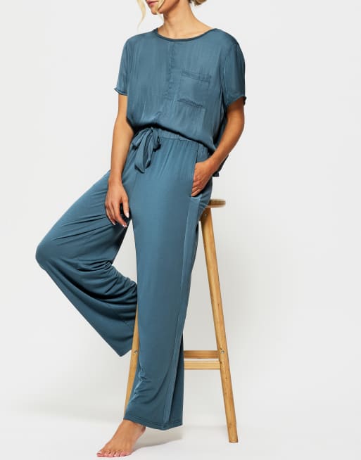 Knickerbox Raye satin jersey trouser in blue, 4 of 5