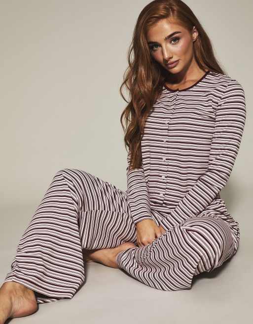 Knickerbox terry long sleeve pyjama set in burgundy, 2 of 4