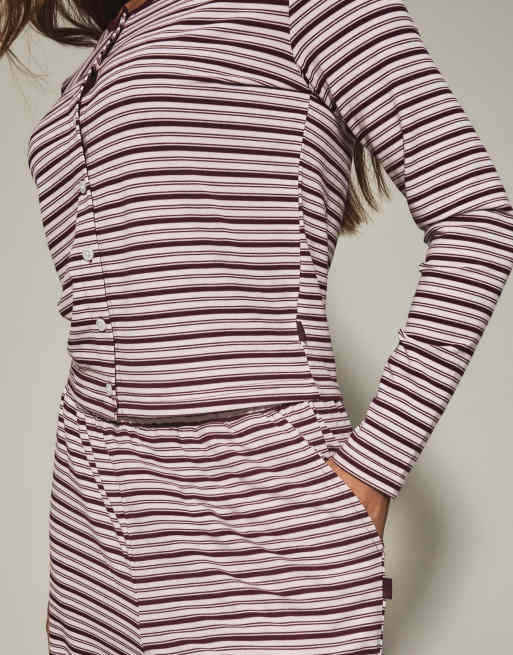 Knickerbox terry long sleeve pyjama set in burgundy, 3 of 4
