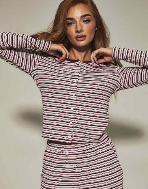 Knickerbox terry long sleeve pyjama set in burgundy, 4 of 4