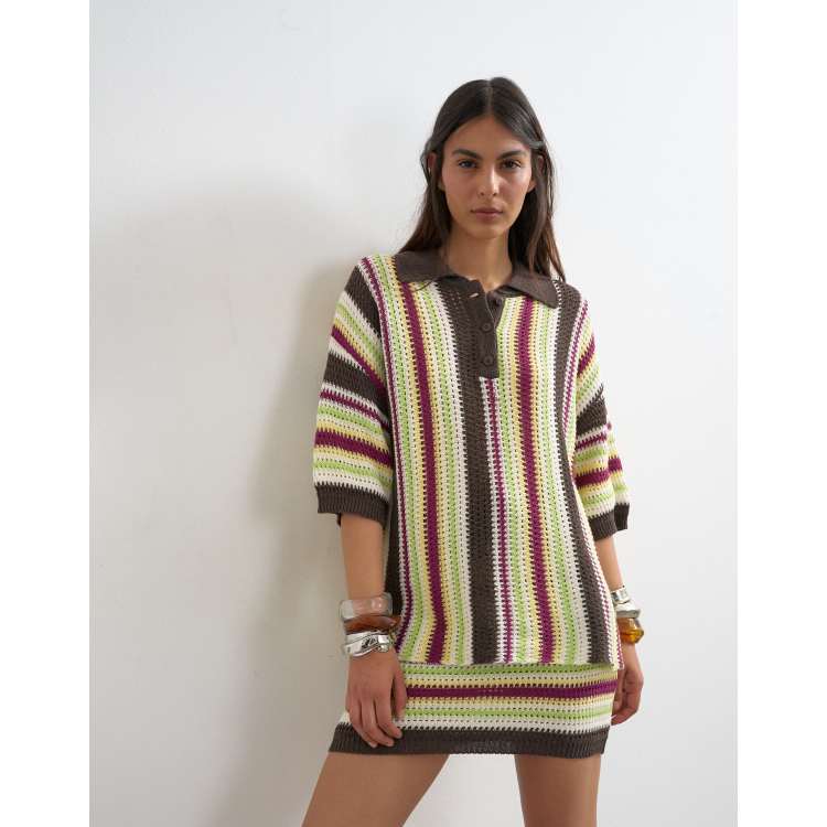 knit vertical stripe polo top set in multi | ASOS