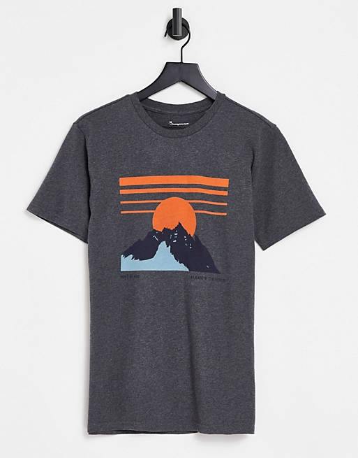 Knowledge Cotton Apparel - Grå T-shirt med bjergprint i økologisk bomuld
