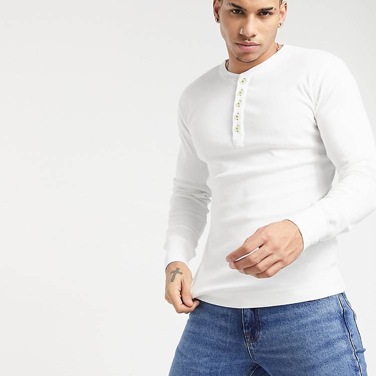 curve rack acceleration Knowledge Cotton Apparel organic cotton henley in white | ASOS
