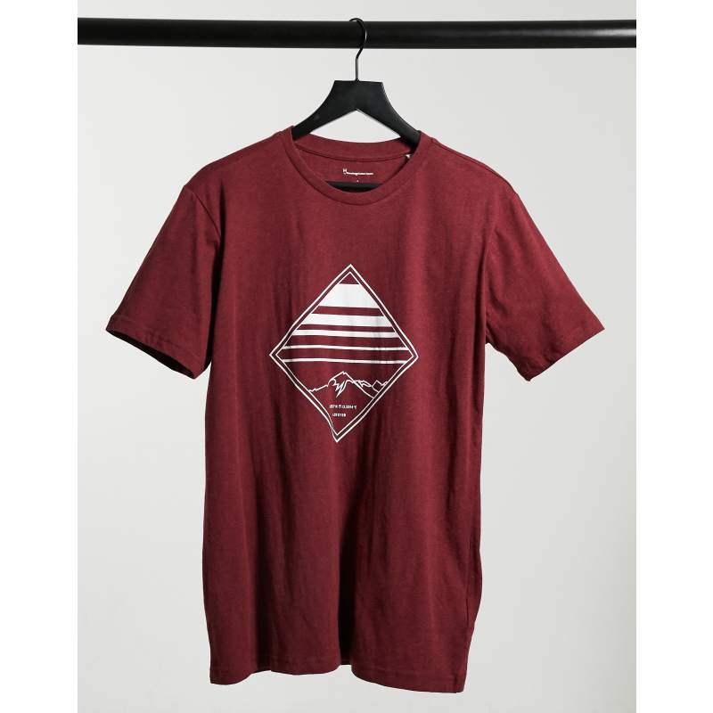 U5maT Uomo Knowledge Cotton Apparel - T-shirt bordeaux in cotone organico con logo a rombo U5maT Uomo Knowledge Cotton Apparel - T-shirt bordeaux in cotone organico con logo a rombo