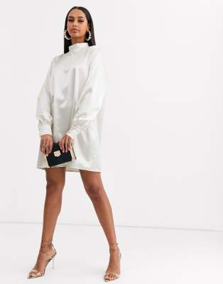 white satin shift dress