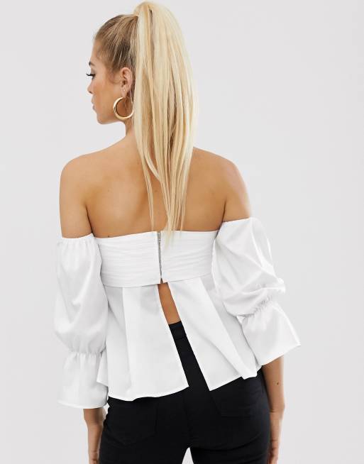 Koco & K milkmaid lace up front top with bell sleeve in white, 2 of 4