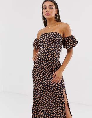 off the shoulder thigh split dress