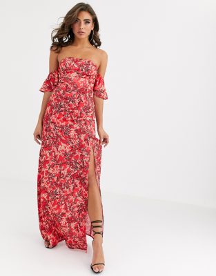 red maxi off the shoulder dress