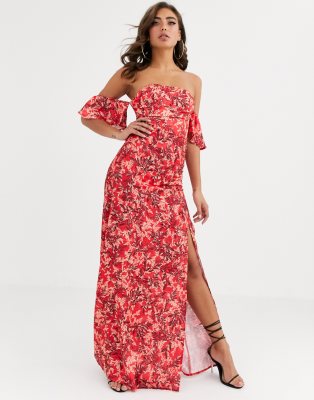 red off the shoulder maxi