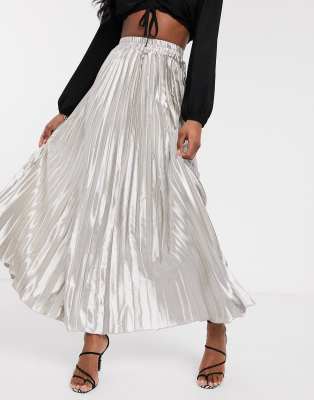 Koco & K pleated maxi skirt in silver Silver