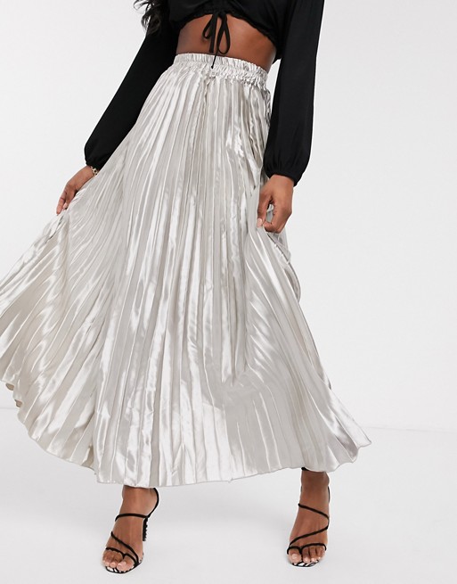 Koco & K pleated maxi skirt in silver