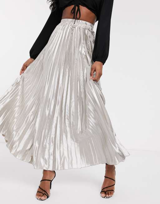 Koco K pleated maxi skirt in silver ASOS