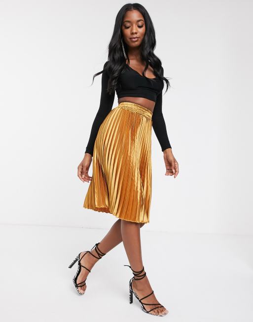 Gold pleated 2025 skirt midi