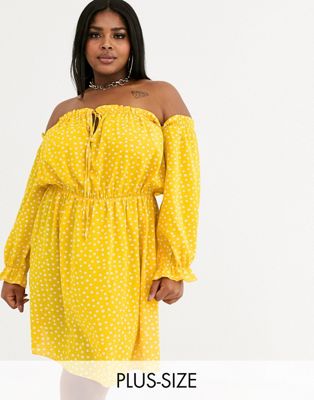 yellow off the shoulder plus size dress